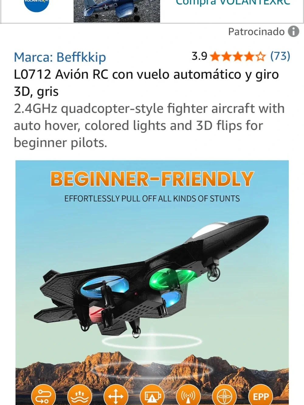 Kids RC Fighter Jet Toy with Green and Blue LED Lights